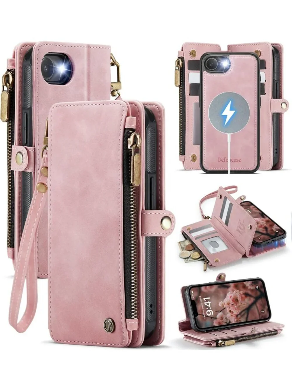 Stylish Rose Pink Wallet Case for iPhone 17e/16e, MagSafe Compatible, Slim
